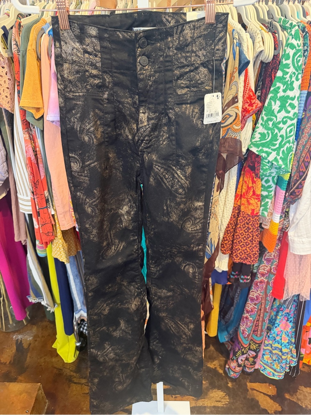 NWT Free People Jayde High Rise Metallic Flare Pants - Picture 13 of 15